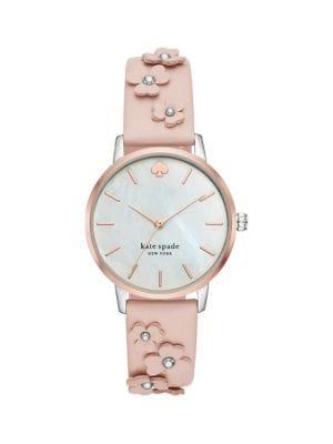 Kate Spade New York Metro Three-hand Floral Leather Watch
