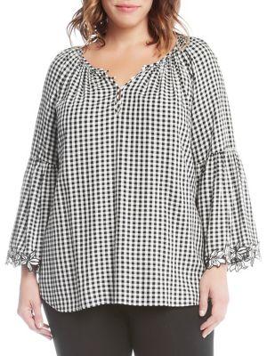 Karen Kane Plus Gingham Bell-sleeve Top