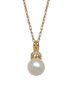 Lord & Taylor 8mm White Pearl, Diamond An 14k Yellow Gold Pendant Necklace