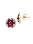 Lord & Taylor Diamond, Ruby And 14k Yellow Gold Flower Stud Earrings