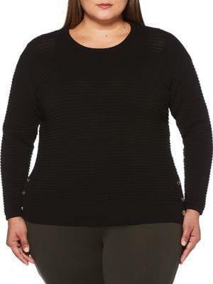 Rafaella Plus Button-trim Ottoman Sweater