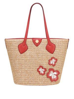 Anne Klein Flower Applique Straw Tote