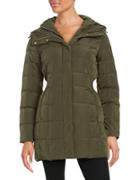 Cole Haan Signature Shirred-waist Hooded Quilted Down Coat