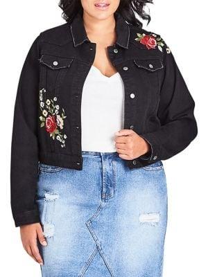 City Chic Plus Embroidered Denim Jacket