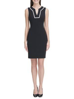 Tommy Hilfiger Ric Rac Trim Crepe Sheath Dress