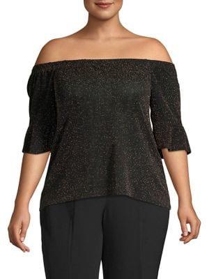 Quiz Plus Off-the-shoulder Metallic Bell Sleeve Top