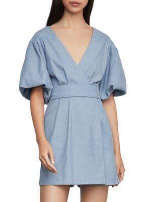 Bcbgmaxazria Chambray Cotton Blend Faux Wrap Romper