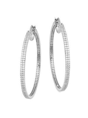 Nadri Large Rhodium-plated And Cubic Zirconia Double-row Hoop Earrings