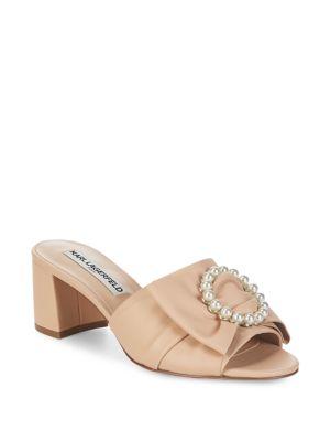Karl Lagerfeld Paris Henri Faux Pearl Bow Leather Mules
