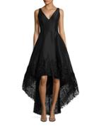 Betsy & Adam Lace-trimmed Hi-lo Gown