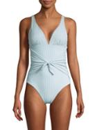 Shoshanna One-piece Pinstripe Tie-waist Chambray Swimsuit