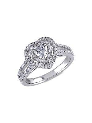 Sonatina 14k White Gold & 0.75 Tcw Diamond Double Halo Heart Engagement Ring