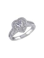 Sonatina 14k White Gold & 0.75 Tcw Diamond Double Halo Heart Engagement Ring