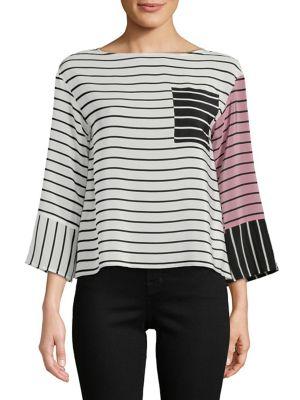 Marella Striped Quarter-sleeve Silk Top