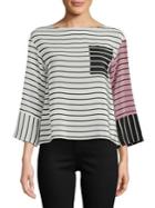 Marella Striped Quarter-sleeve Silk Top