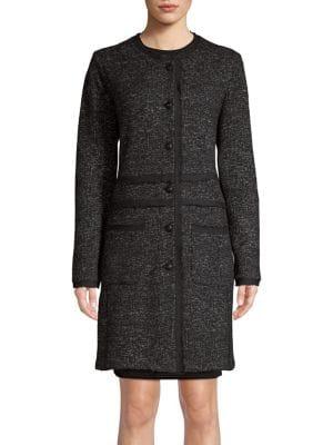 Karl Lagerfeld Paris Collarless Tweed-trimmed Long Jacket