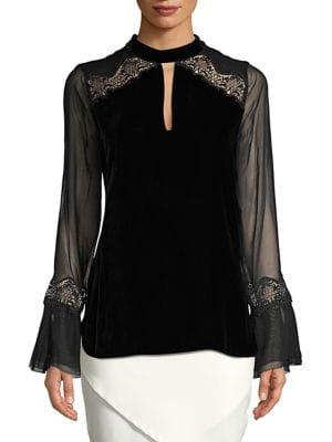 Elie Tahari Velvet Lace Keyhole Blouse