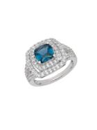 Lord & Taylor London Blue Topaz, White Topaz And Sterling Silver Frame Ring