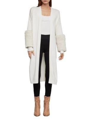 Bcbgmaxazria Faux Fur-trim Open-front Cardigan