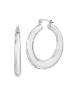 Lord & Taylor 925 Sterling Silver Thick Tube Hoop Earrings