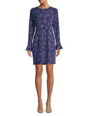 Michael Michael Kors Printed Flounce-sleeve Shift Dress