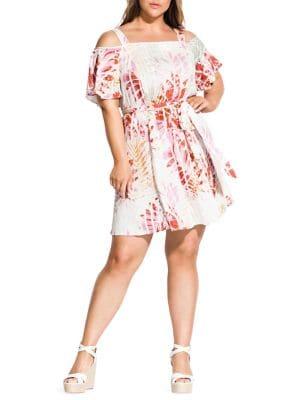 City Chic Plus Printed Cold-shoulder Dress