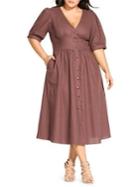 City Chic Plus Sunset Stroll Linen & Cotton Blend Button-front Dress
