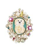 Betsey Johnson Granny Chic Faux Pearl And Crystal Poodle Cameo Ring