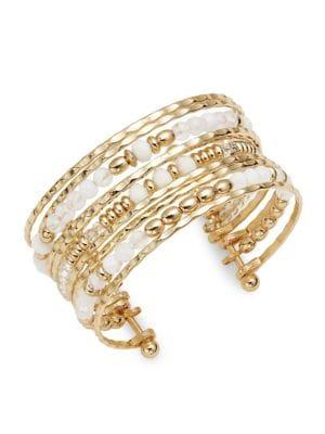 Design Lab Goldtone Beaded Layered Cuff Bracelet
