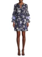 Vince Camuto Layered Ruffle Sleeve Floral Chiffon Dress