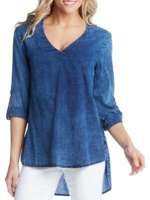 Karen Kane Shirttail Roll-tab Denim Top