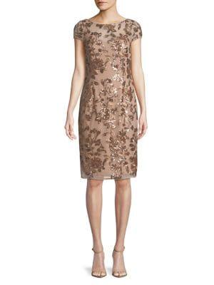 Adrianna Papell Metallic Floral Sequin Sheath Dress