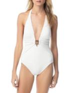 Vince Camuto Hardware Plunge Halter One-piece Swimsuit