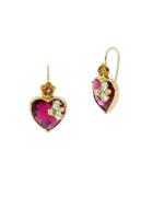 Betsey Johnson Flat Out Floral Stone Heart Drop Earrings