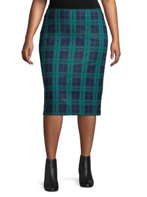 Lord & Taylor Plus Plaid Midi Skirt