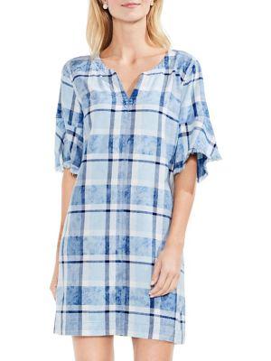 Vince Camuto Flutter-sleeve Plaid Pullover Dress