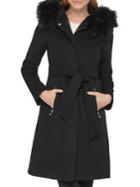 Karl Lagerfeld Paris Luxe Wool-blend Faux Fur-trim Wrap Coat