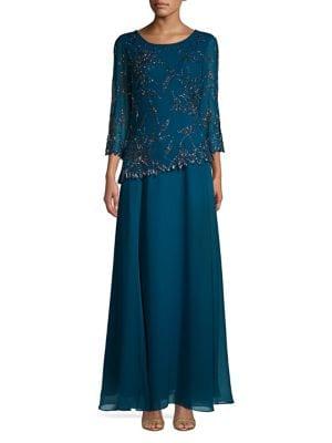 J Kara Embellished Pleated Gown