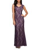 Alex Evenings Cap Sleeve Embellieshed Floral Lace A-line Gown
