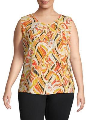 Kasper Pleated Neck Printed Top