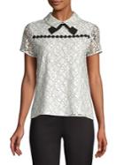 Karl Lagerfeld Paris Lace Floral Short Sleeve Bow Top