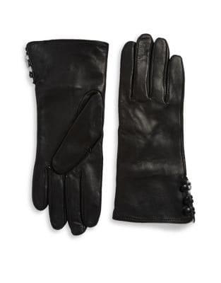 Lord & Taylor Rabbit Fur Lined Cuffed Leather Gloves