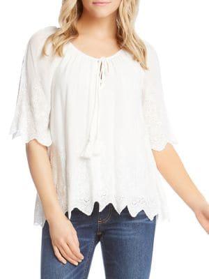 Karen Kane Embroidered Border Peasant Top