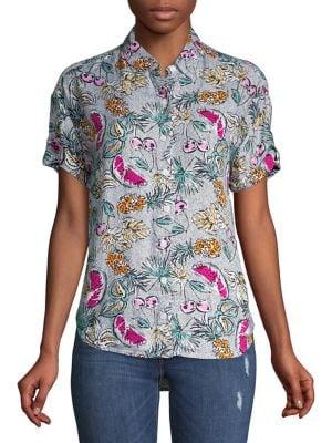 Lord And Taylor Separates Petite Printed Short-sleeve Button-down Shirt