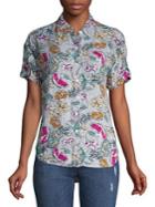 Lord And Taylor Separates Petite Printed Short-sleeve Button-down Shirt