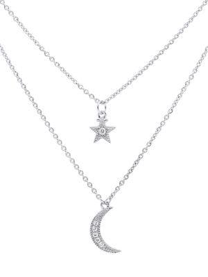 Ripka La Petite White Topaz Double Chain Star And Moon Necklace