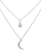 Ripka La Petite White Topaz Double Chain Star And Moon Necklace