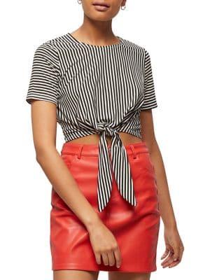Miss Selfridge Stripe Tie Front Short Sleeve Top