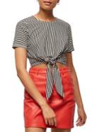 Miss Selfridge Stripe Tie Front Short Sleeve Top
