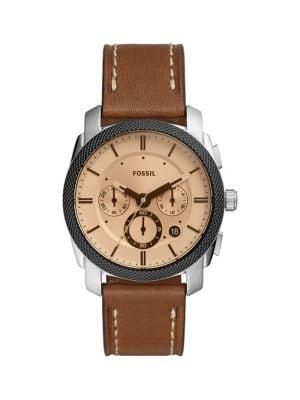 Fossil Machine Stainless Steel & Leather-strap Chronograph Watch
